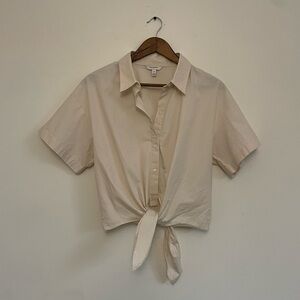 Banana Republic Cream Tie-Front Short Sleeve Button-Down Shirt